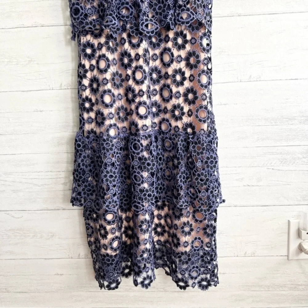 Just Me Lavender and Black Overlay Floral Lace Ruffle Dress - Picture 9 of 17